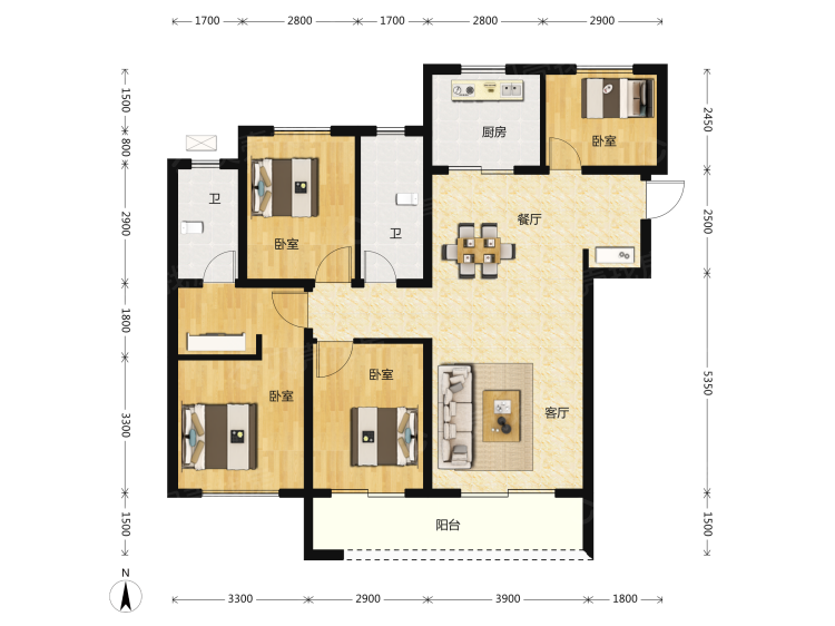 融创城4室2厅2卫户型图
