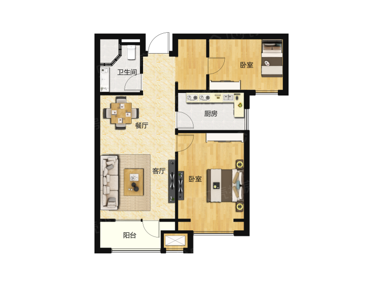 万科城2室1厅1卫户型图