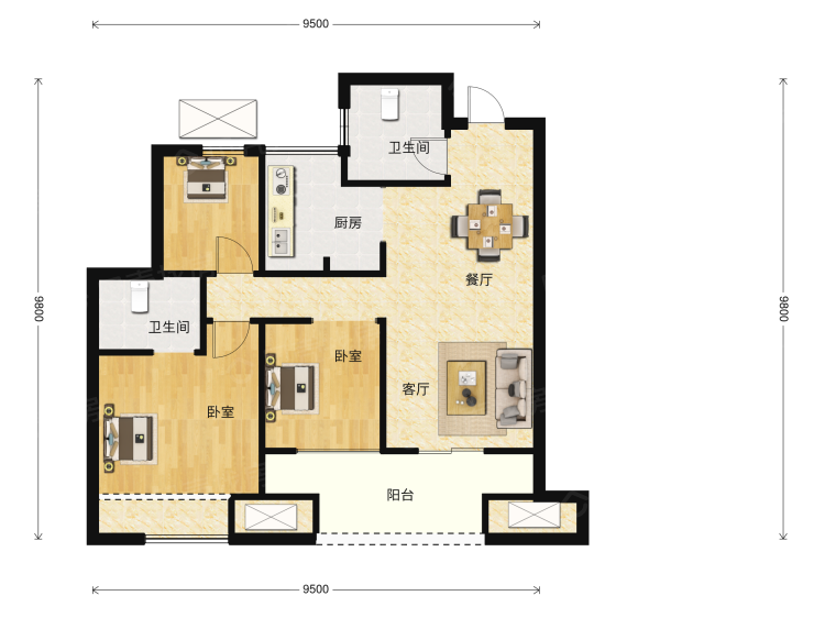 吉翔·欣隆府3室2厅2卫户型图