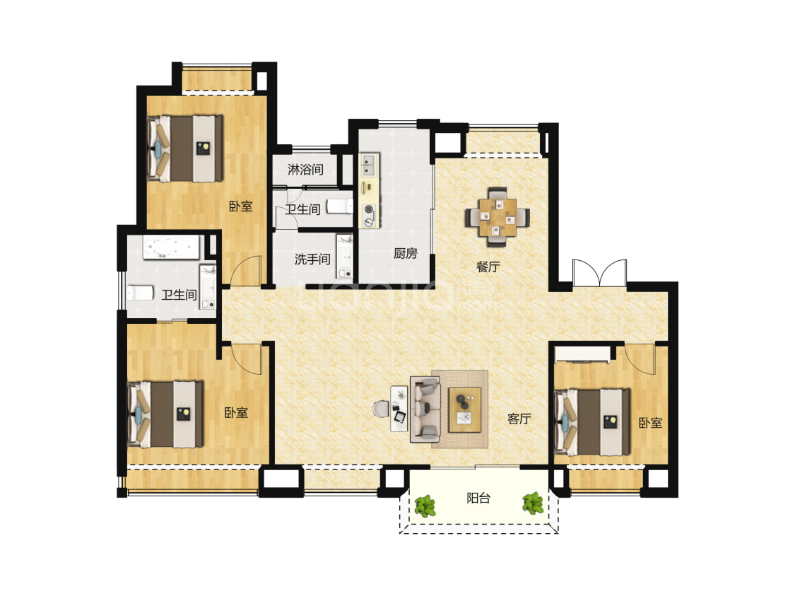 西虹桥壹号楼盘】四居室户型图|4室2厅1厨2卫建面 120m05房型图