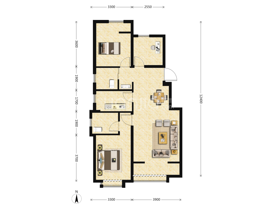 融泰城三居室户型图大全-天津融泰城三居室房型图-平面布置图-贝壳