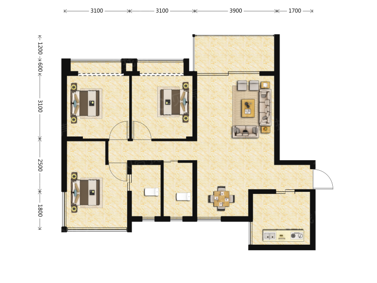 格林城市花园3室2厅2卫户型图