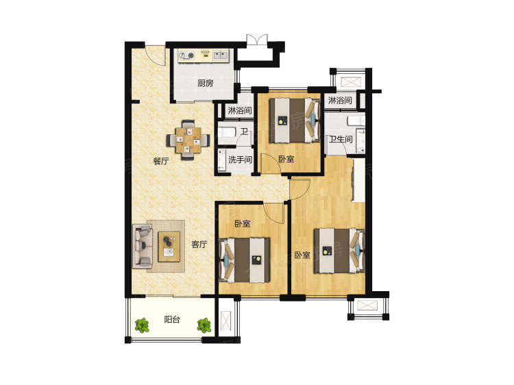 中海珑悦府3室2厅2卫户型图
