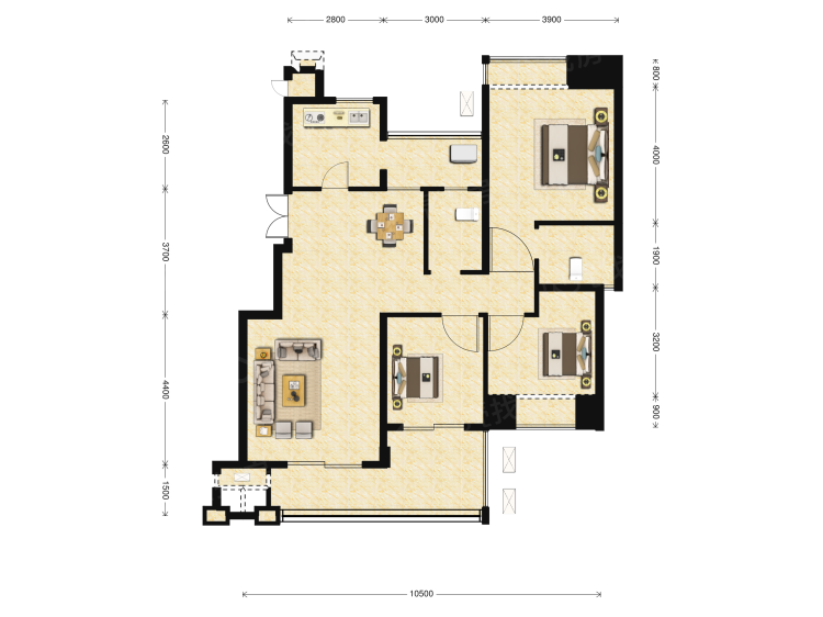大足新澜康桥名邸3室2厅2卫户型图