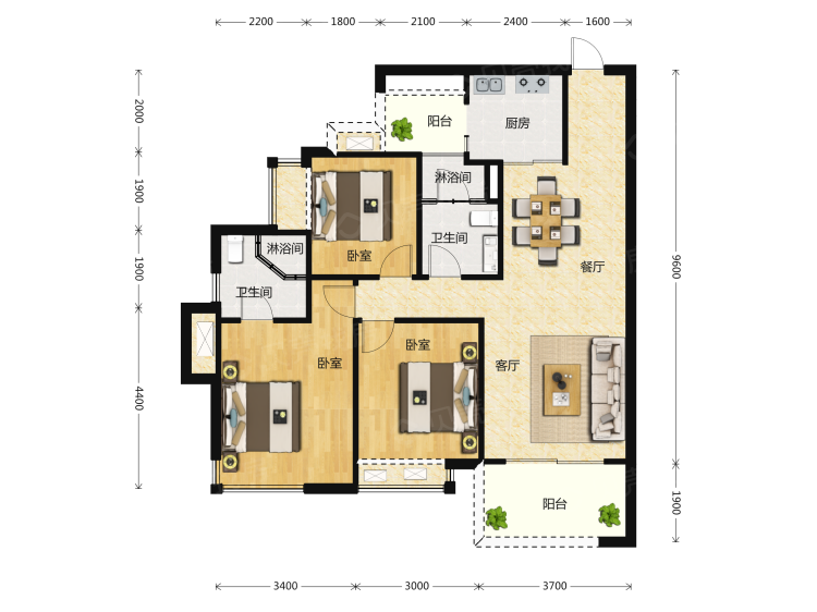 保利大都汇3室2厅2卫户型图