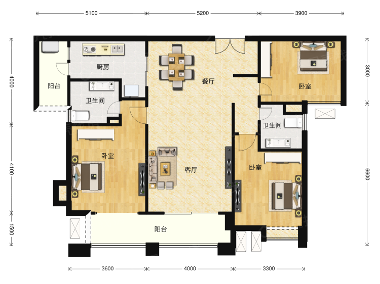和信玲珑府3室2厅2卫户型图