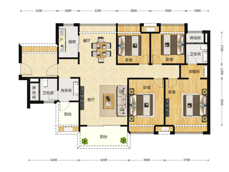 龙湖双珑原著四居室户型图大全-攀枝花龙湖双珑原著四居室房型图-平面