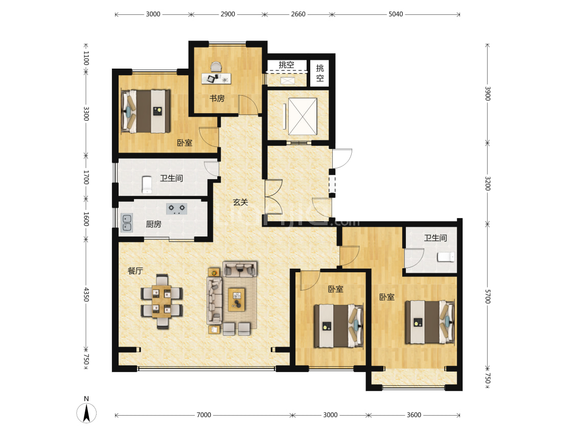 【泰禾东府大院_郑州泰禾东府大院楼盘】四居室户型图|4室2厅1厨2卫建