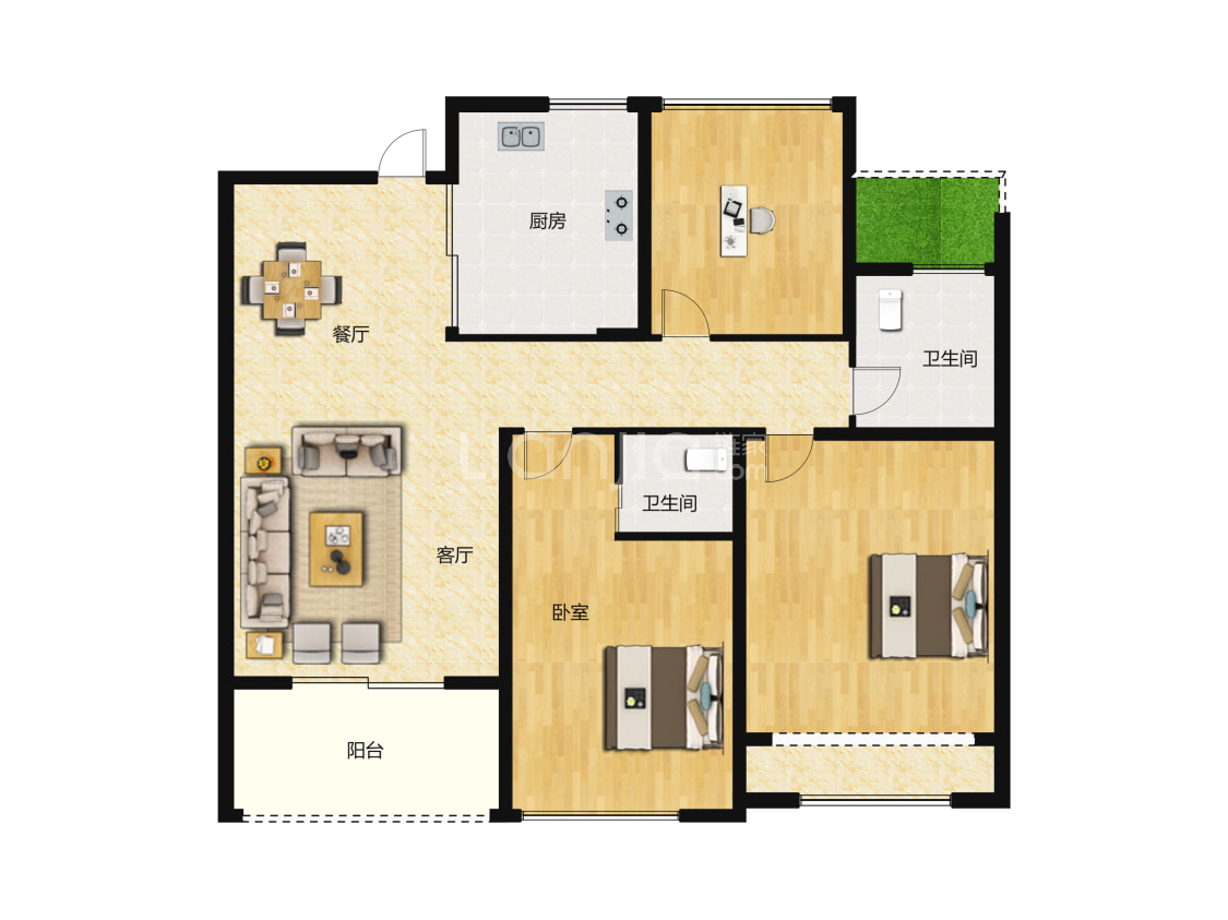 玫瑰园楼盘】三居室户型图|3室2厅1厨2卫建面 86m05房型图-苏州贝壳