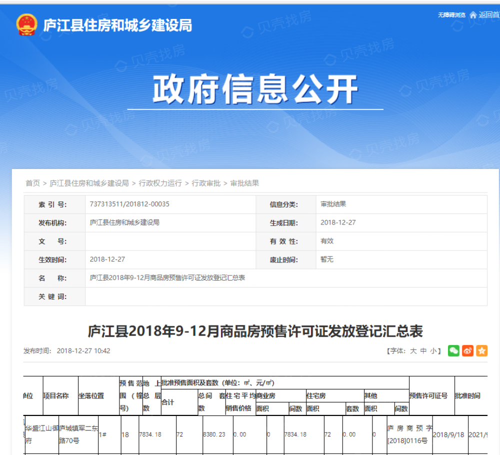 华盛江山御府预售许可证