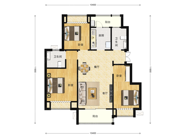 江州锦云3室2厅2卫户型图