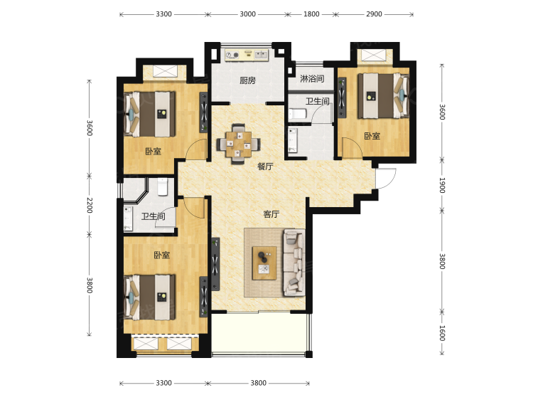 华远枫悦3室2厅2卫户型图
