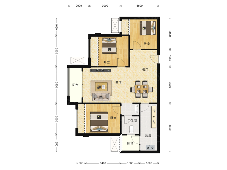 黛山道8号3室2厅1卫户型图