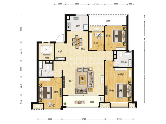 杨柳春风--建面 162m²