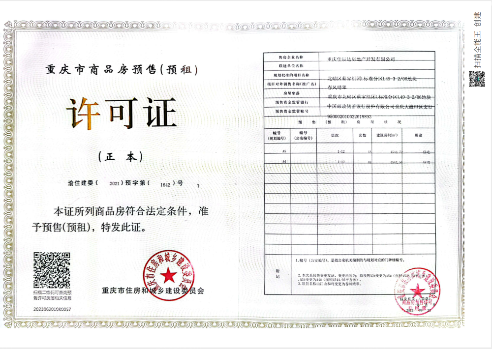 绿城春风晴翠预售许可证