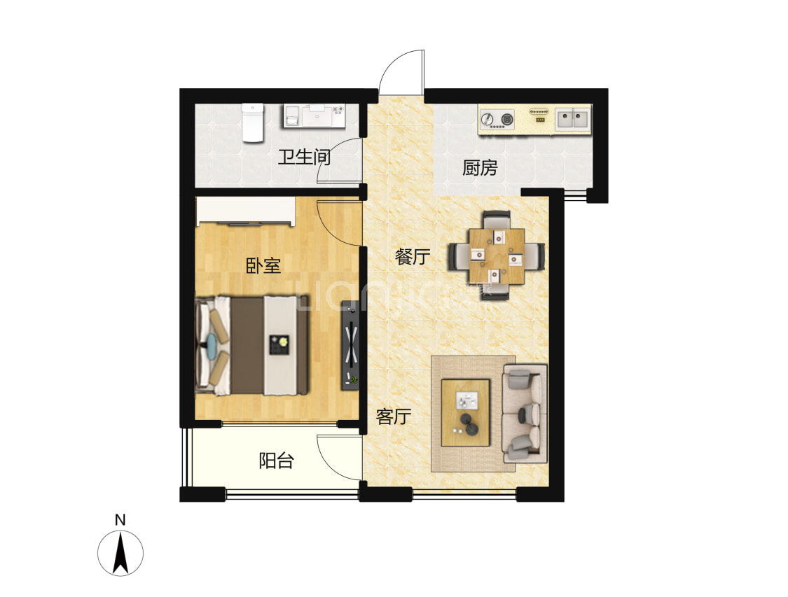 【福佳新城_大连福佳新城楼盘】一居室户型图|1室2厅1厨1卫建面 64m