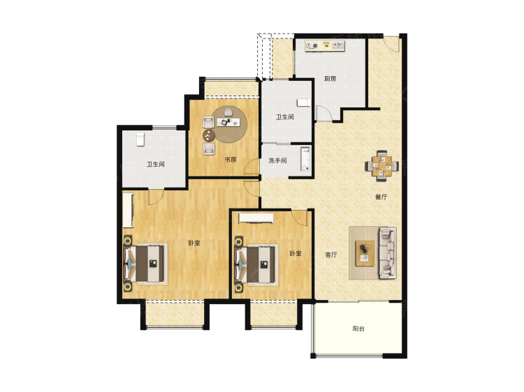 万科启宸3室2厅2卫户型图