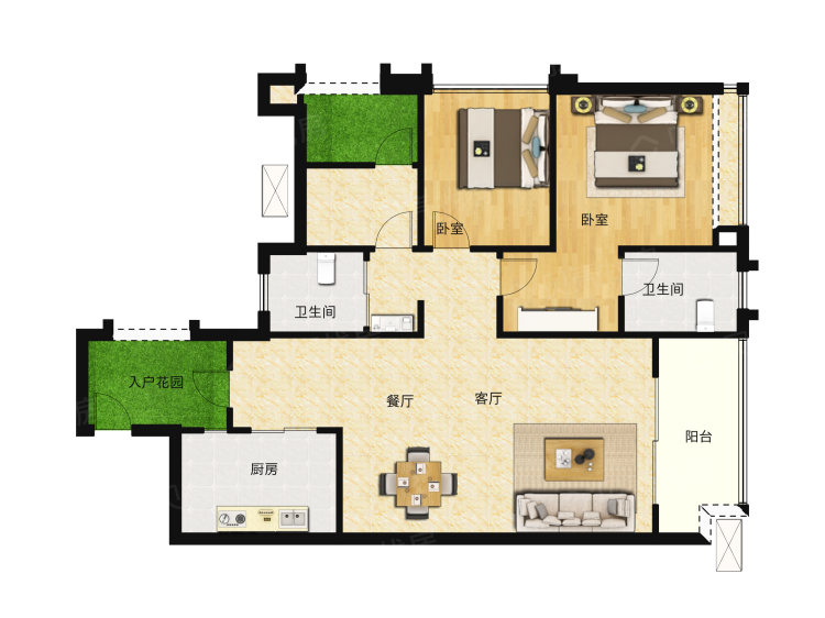 【万科金域蓝湾_佛山万科金域蓝湾楼盘】三居室户型图|3室2厅1厨2卫建