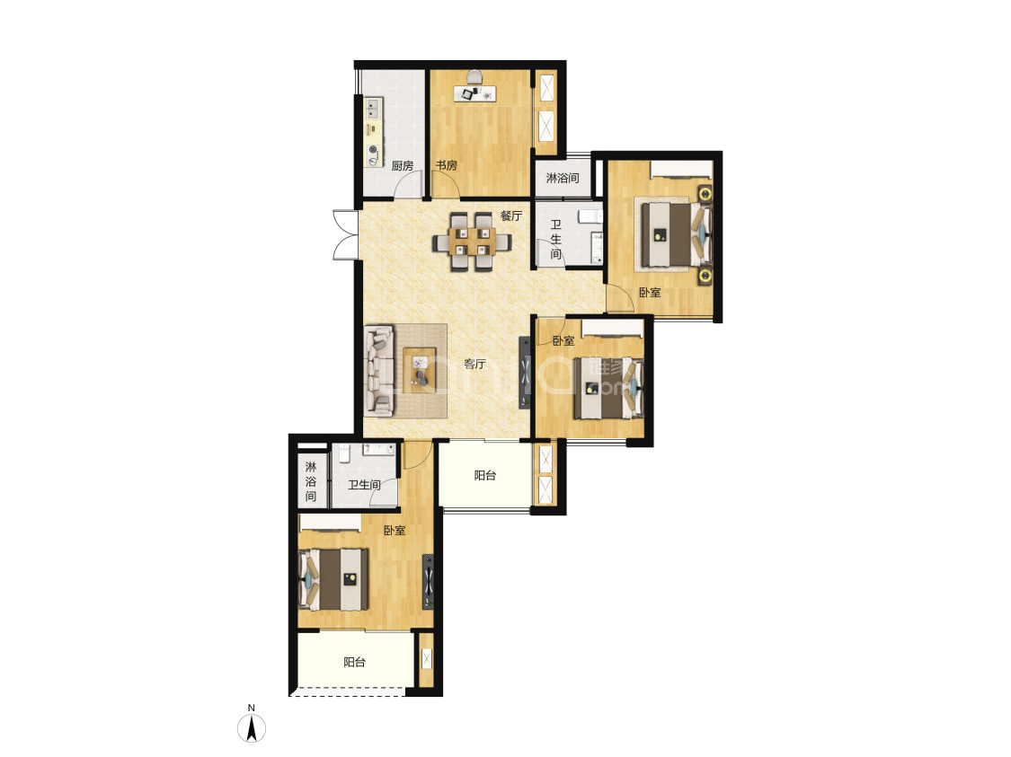 【保利心语_郑州保利心语楼盘】四居室户型图|4室2厅1厨2卫建面 133m
