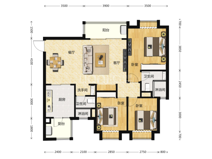 恒大悦府--建面 113.86m²