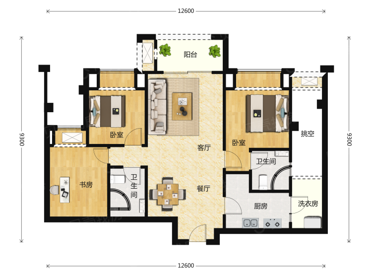 融创瀚学融府3室2厅2卫户型图