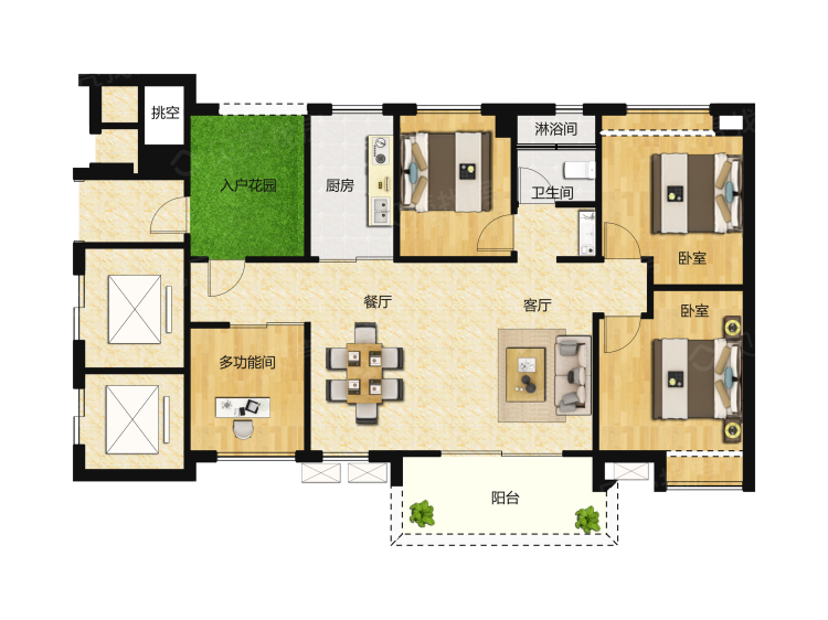 越秀星汇云城4室2厅1卫户型图