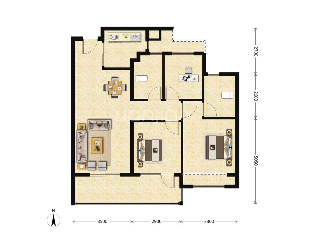【龙湖融信天琅府_承德龙湖融信天琅府楼盘】零居室户型图|3室2厅1厨2