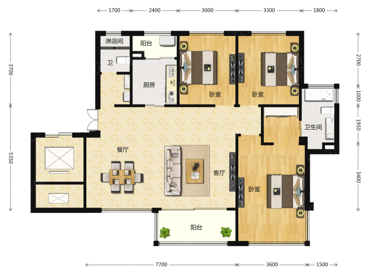 优品道锦绣三居室户型图大全-福州优品道锦绣三居室房型图-平面布置图
