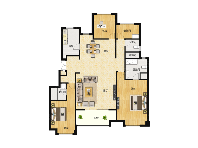 【华润桃源里_合肥华润桃源里楼盘】三居室户型图|3室2厅1厨3卫建面