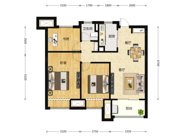 东原阅城3室2厅1卫户型图