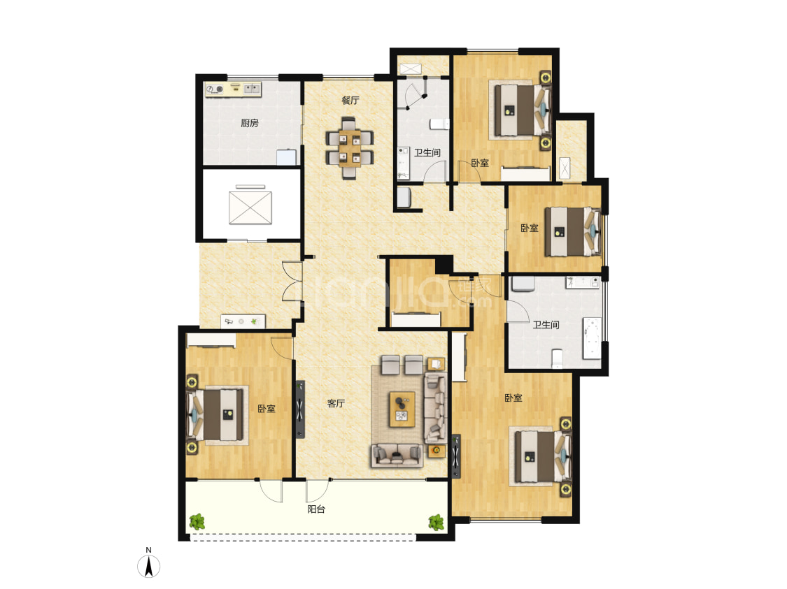 【蓬莱诚园_烟台蓬莱诚园楼盘】四居室户型图|4室2厅1厨2卫建面 190m