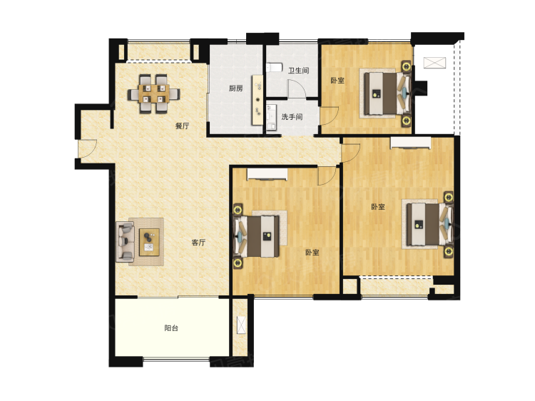建发央著3室2厅1卫户型图