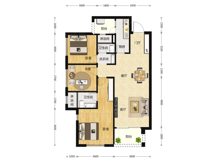 万科翡翠公园3室1厅2卫户型图