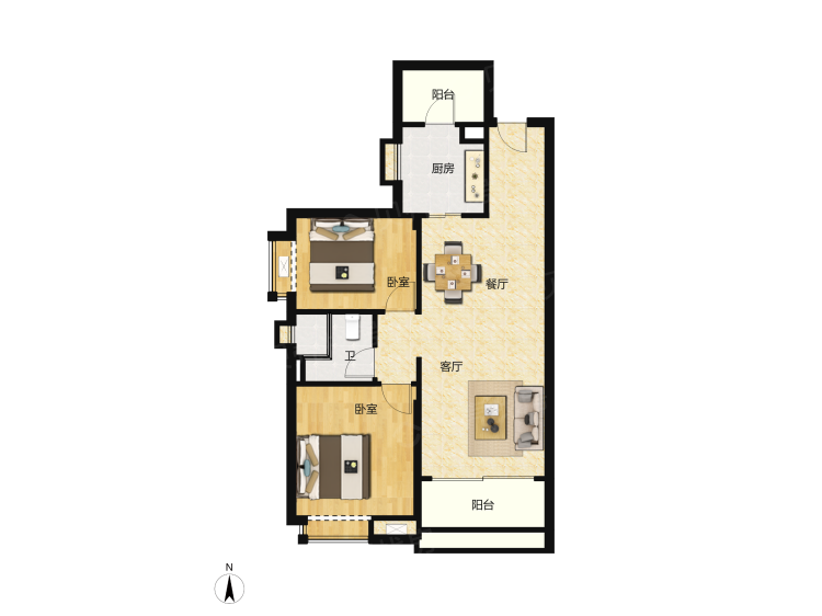悦江上品二居室户型图大全-广州悦江上品二居室房型图-平面布置图