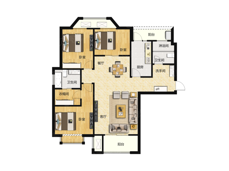 汇悦城3室2厅2卫户型图