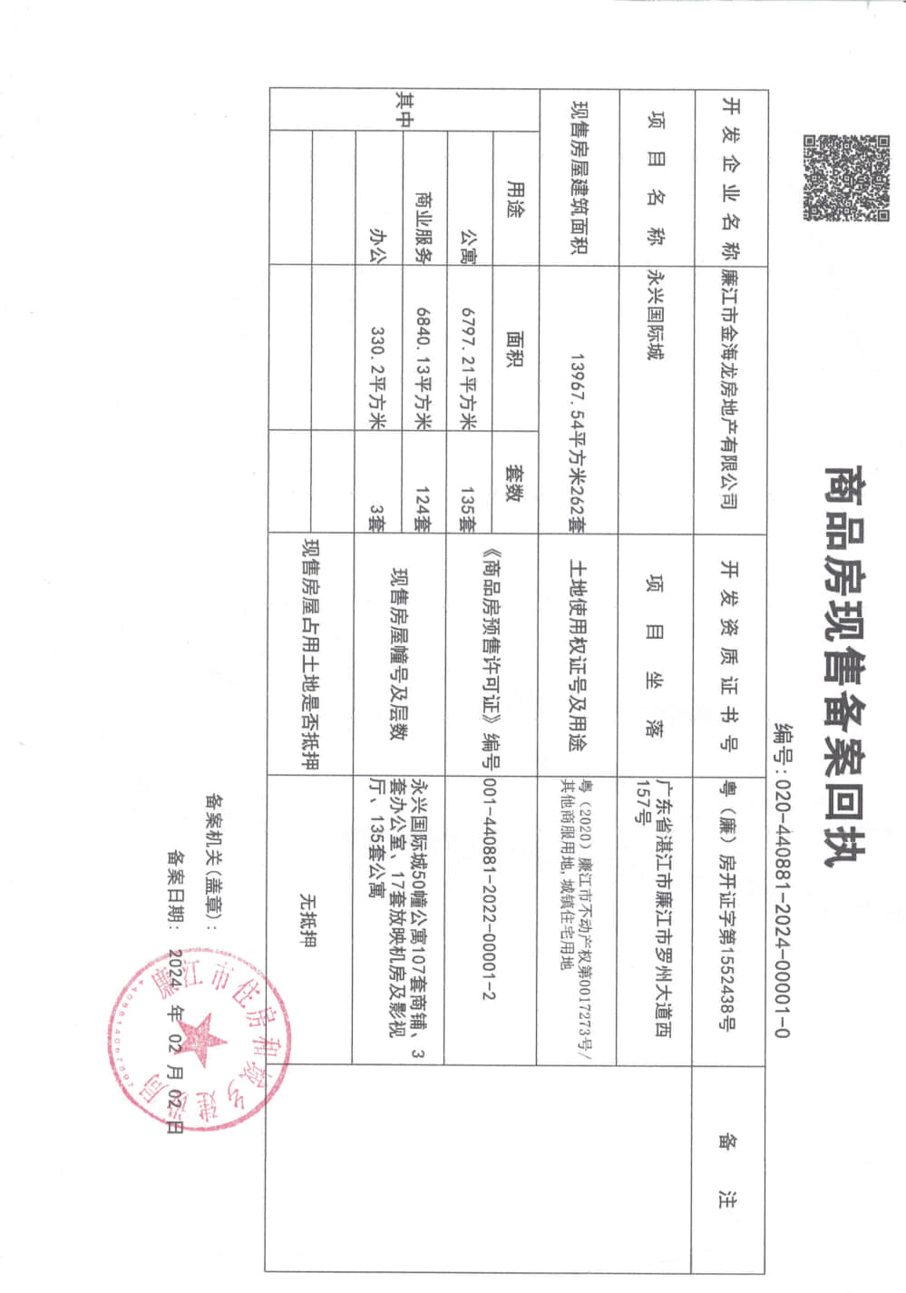 永兴国际商业城预售许可证