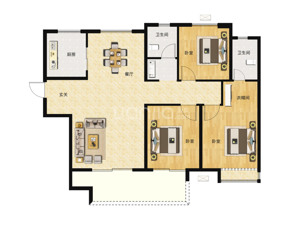 【绿地花语城_驻马店绿地花语城楼盘】零居室户型图|3室2厅1厨2卫建面