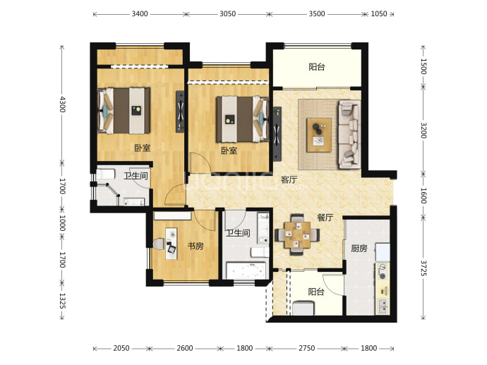 荣盛城--套内 76m²