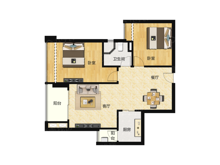天福华府2室2厅1卫户型图