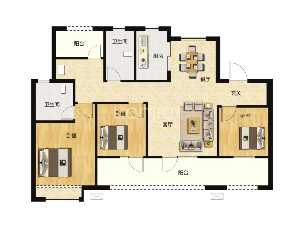 【和达·可园_威海和达·可园楼盘】零居室户型图|2室2厅2卫建面 104m