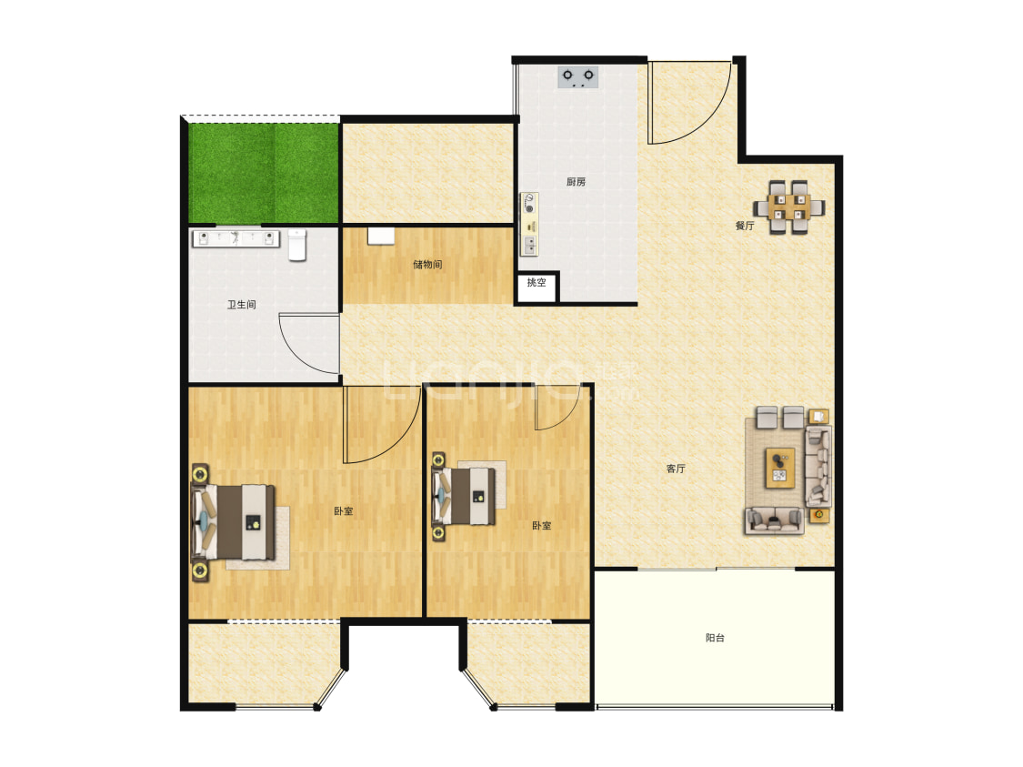 【香逸铂悦_昆山香逸铂悦楼盘】二居室户型图|2室2厅1卫建面 84m05