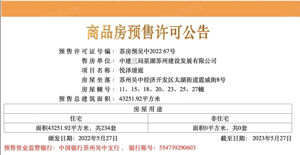 中建·太泽之星预售许可证