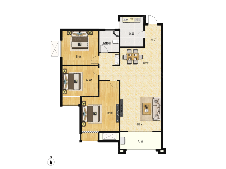 阳光城丽景湾3室2厅1卫户型图