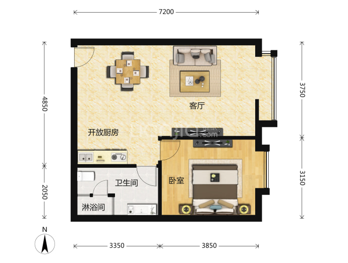 玺源台1室2厅1卫户型图