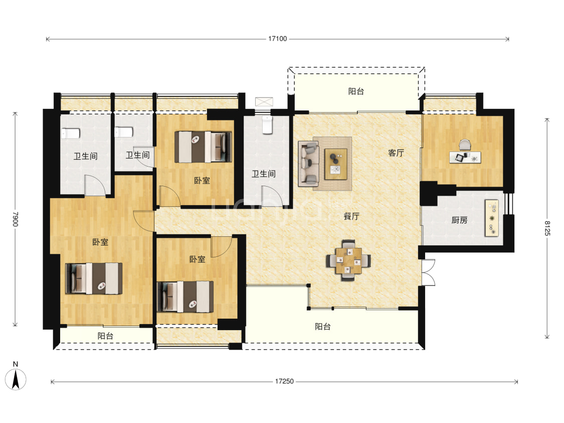 【新福港鼎峰_仁怀新福港鼎峰楼盘】四居室户型图|4室2厅1厨3卫建面