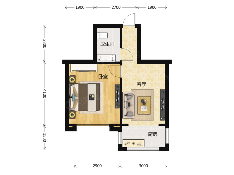 浑河国际城1室1厅1卫户型图