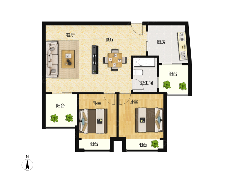 怡景江南2室2厅1卫户型图