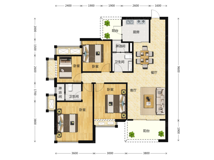 保利大都汇4室2厅2卫户型图