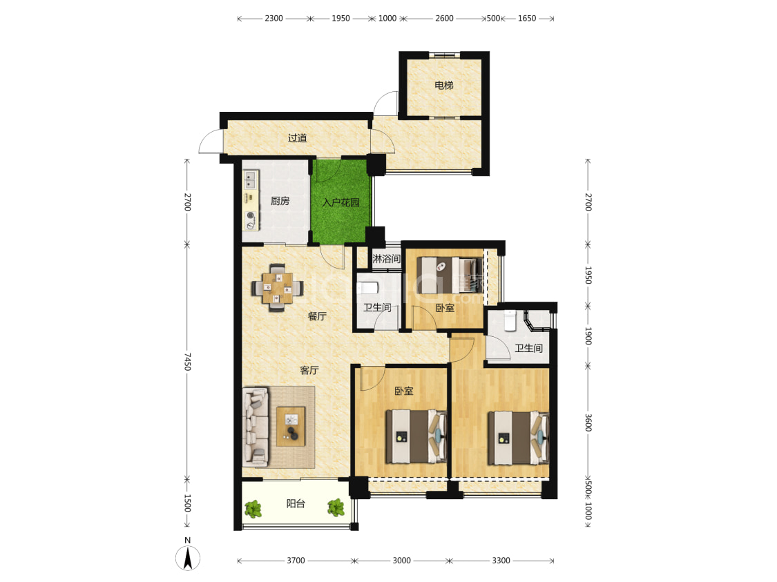 【科慧花园_广州科慧花园楼盘】三居室户型图|3室2厅1厨2卫建面 105m