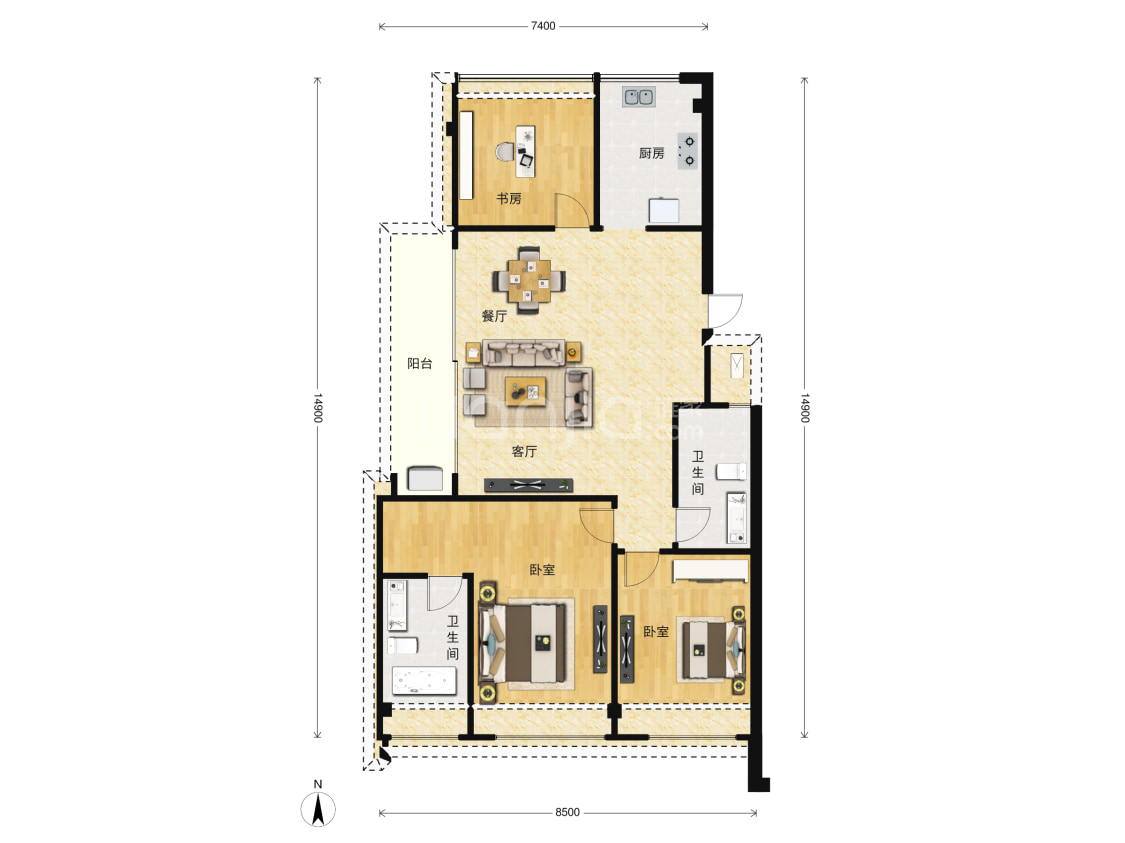 【万科古翠隐秀_杭州万科古翠隐秀楼盘】三居室户型图|3室2厅1厨2卫建